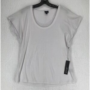 Willi Smith Embellished T Shirt Size M Cap Sleeve Stretch Beaded Trim Ivory NWT